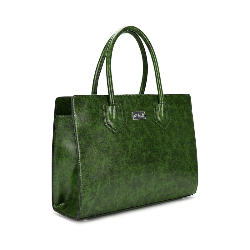 KLEIO Olive Green PU Leather Tote Bag with Zip Closure for Women - Image 4